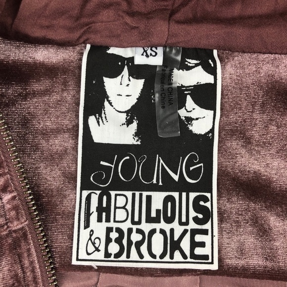Young Fabulous & Broke Fritzy Velvet hooded zip front jacket size XS - Picture 8 of 8